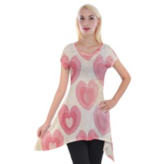 Pink Faded Hearts Short Sleeve Side Drop Tunic by SpinnyChairDesigns