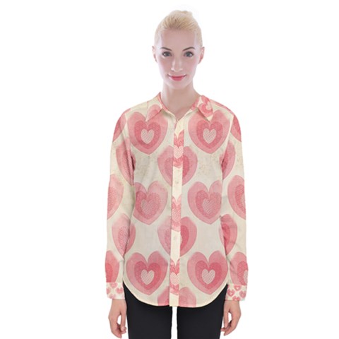 Pink Faded Hearts Womens Long Sleeve Shirt by SpinnyChairDesigns