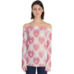 Pink Faded Hearts Off Shoulder Long Sleeve Top by SpinnyChairDesigns