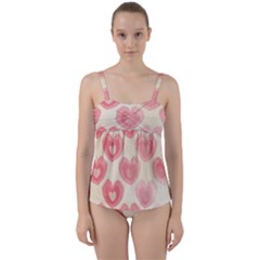 Pink Faded Hearts Twist Front Tankini Set by SpinnyChairDesigns