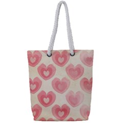 Pink Faded Hearts Full Print Rope Handle Tote (small) by SpinnyChairDesigns