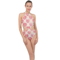 Pink Faded Hearts Halter Side Cut Swimsuit by SpinnyChairDesigns