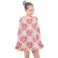 Pink Faded Hearts Kids  Long Sleeve Dress by SpinnyChairDesigns