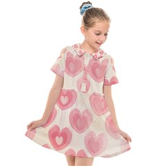 Pink Faded Hearts Kids  Short Sleeve Shirt Dress by SpinnyChairDesigns