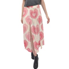 Pink Faded Hearts Velour Split Maxi Skirt by SpinnyChairDesigns