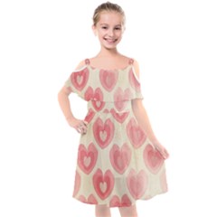 Pink Faded Hearts Kids  Cut Out Shoulders Chiffon Dress by SpinnyChairDesigns