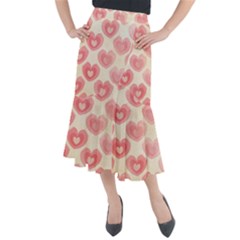 Pink Faded Hearts Midi Mermaid Skirt by SpinnyChairDesigns