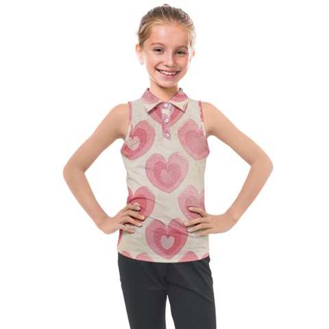 Pink Faded Hearts Kids  Sleeveless Polo Tee by SpinnyChairDesigns