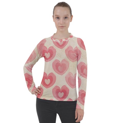 Pink Faded Hearts Women s Pique Long Sleeve Tee by SpinnyChairDesigns