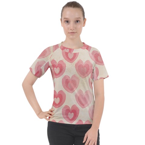 Pink Faded Hearts Women s Sport Raglan Tee by SpinnyChairDesigns