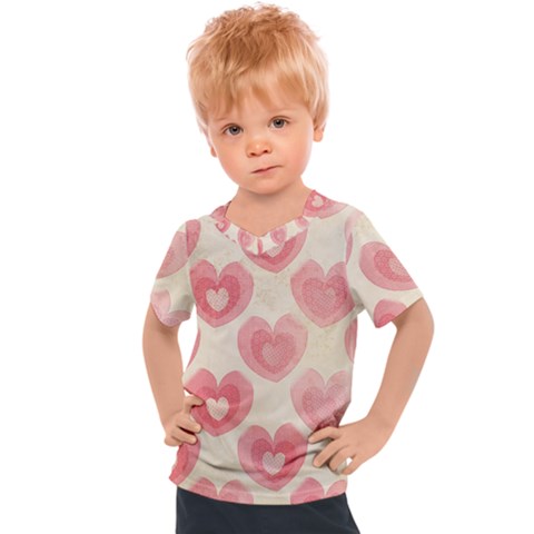 Pink Faded Hearts Kids  Sports Tee by SpinnyChairDesigns