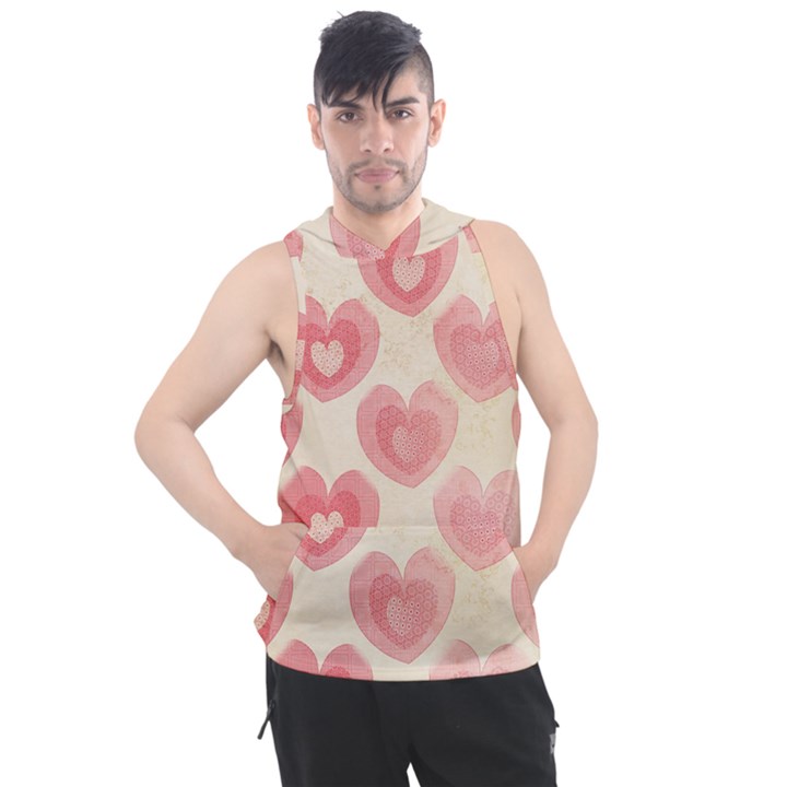 Pink Faded Hearts Men s Sleeveless Hoodie