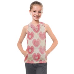 Pink Faded Hearts Kids  Sleeveless Hoodie by SpinnyChairDesigns