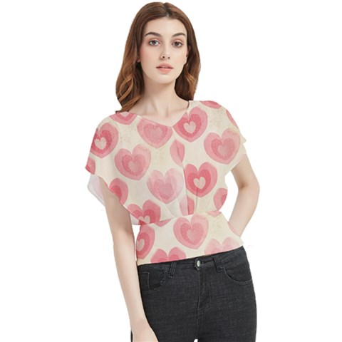 Pink Faded Hearts Butterfly Chiffon Blouse by SpinnyChairDesigns