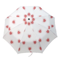 Red Polka Dot Hearts On White Folding Umbrellas by SpinnyChairDesigns