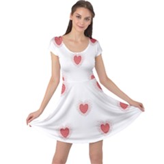 Red Polka Dot Hearts On White Cap Sleeve Dress by SpinnyChairDesigns