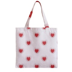 Red Polka Dot Hearts On White Zipper Grocery Tote Bag by SpinnyChairDesigns