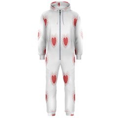 Red Polka Dot Hearts On White Hooded Jumpsuit (men)  by SpinnyChairDesigns