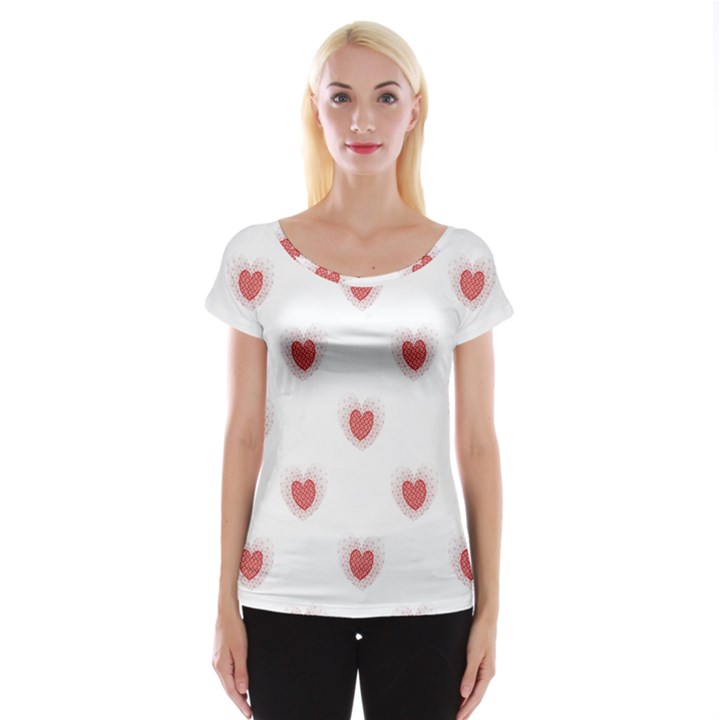 Red Polka Dot Hearts on White Cap Sleeve Top