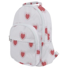 Red Polka Dot Hearts On White Rounded Multi Pocket Backpack by SpinnyChairDesigns