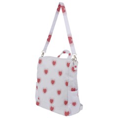 Red Polka Dot Hearts On White Crossbody Backpack by SpinnyChairDesigns