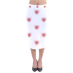 Red Polka Dot Hearts On White Velvet Midi Pencil Skirt by SpinnyChairDesigns