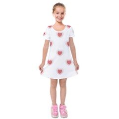 Red Polka Dot Hearts On White Kids  Short Sleeve Velvet Dress by SpinnyChairDesigns