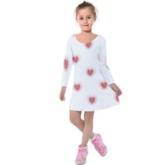 Red Polka Dot Hearts On White Kids  Long Sleeve Velvet Dress by SpinnyChairDesigns