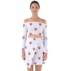 Red Polka Dot Hearts On White Off Shoulder Top With Skirt Set by SpinnyChairDesigns