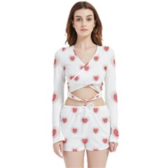 Red Polka Dot Hearts On White Velvet Wrap Crop Top