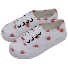 Red Polka Dot Hearts On White Kids  Classic Low Top Sneakers by SpinnyChairDesigns