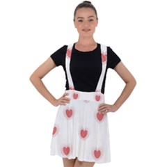 Red Polka Dot Hearts On White Velvet Suspender Skater Skirt by SpinnyChairDesigns