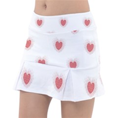 Red Polka Dot Hearts On White Tennis Skorts by SpinnyChairDesigns