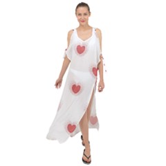 Red Polka Dot Hearts On White Maxi Chiffon Cover Up Dress by SpinnyChairDesigns