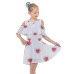 Red Polka Dot Hearts On White Kids  Shoulder Cutout Chiffon Dress by SpinnyChairDesigns