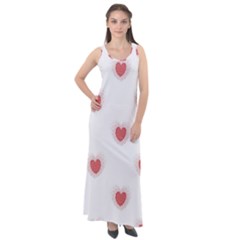 Red Polka Dot Hearts On White Sleeveless Velour Maxi Dress by SpinnyChairDesigns