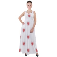 Red Polka Dot Hearts On White Empire Waist Velour Maxi Dress by SpinnyChairDesigns