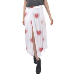 Red Polka Dot Hearts On White Velour Split Maxi Skirt by SpinnyChairDesigns