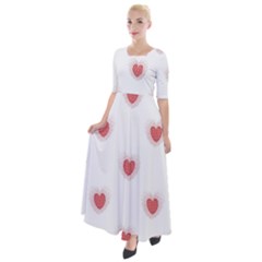 Red Polka Dot Hearts On White Half Sleeves Maxi Dress by SpinnyChairDesigns