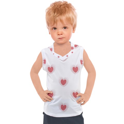 Red Polka Dot Hearts On White Kids  Sport Tank Top by SpinnyChairDesigns