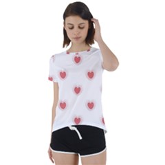 Red Polka Dot Hearts On White Short Sleeve Foldover Tee by SpinnyChairDesigns