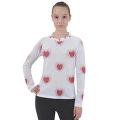 Red Polka Dot Hearts On White Women s Pique Long Sleeve Tee