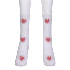 Red Polka Dot Hearts On White Men s Crew Socks by SpinnyChairDesigns