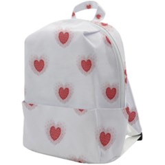 Red Polka Dot Hearts On White Zip Up Backpack by SpinnyChairDesigns