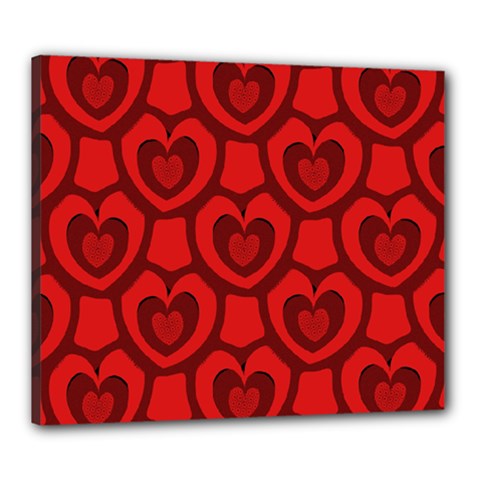 Dark Red Heart Pattern Canvas 24  X 20  (stretched) by SpinnyChairDesigns