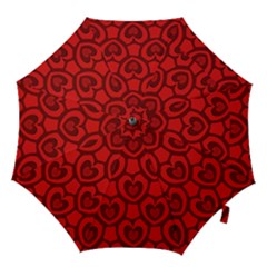 Dark Red Heart Pattern Hook Handle Umbrellas (medium) by SpinnyChairDesigns