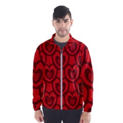 Dark Red Heart Pattern Men s Windbreaker by SpinnyChairDesigns