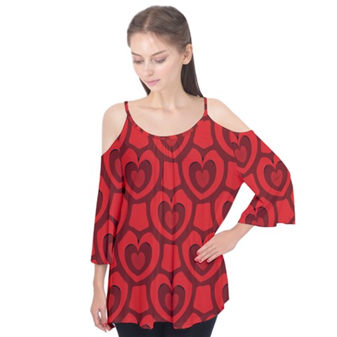 Dark Red Heart Pattern Flutter Tees by SpinnyChairDesigns