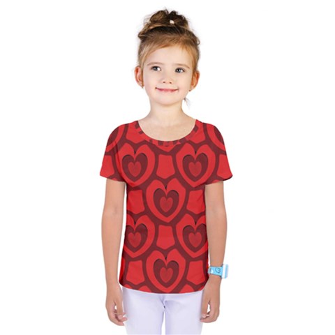 Dark Red Heart Pattern Kids  One Piece Tee by SpinnyChairDesigns