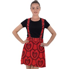 Dark Red Heart Pattern Velvet Suspender Skater Skirt by SpinnyChairDesigns